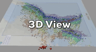 animated gif: rotating earthquakes in 3D near Fiji Islands